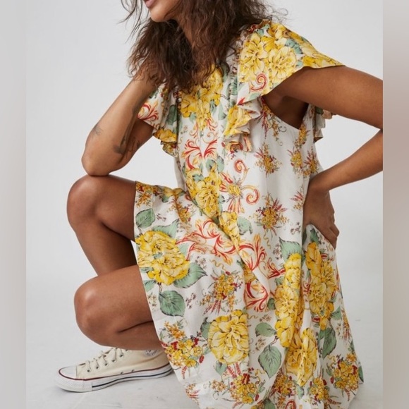 🔖 FREE PEOPLE
Yara Printed Flutter-Sleeve Floral Minidress Tea Combo OB1785306 - Picture 7 of 8